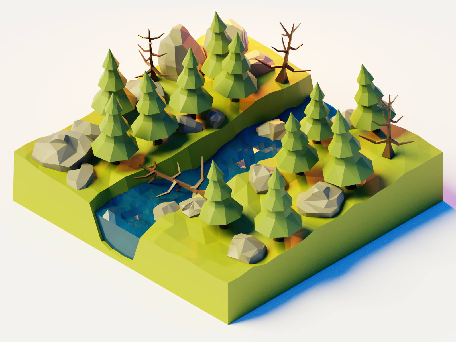Image showing a 3D render of a forest stream diorama
