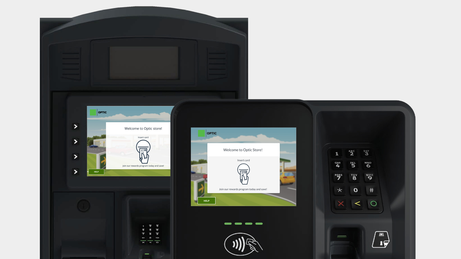 Image showing the OPTIC EMV project banner with the interface and the 12 and 5 inch hardware variants