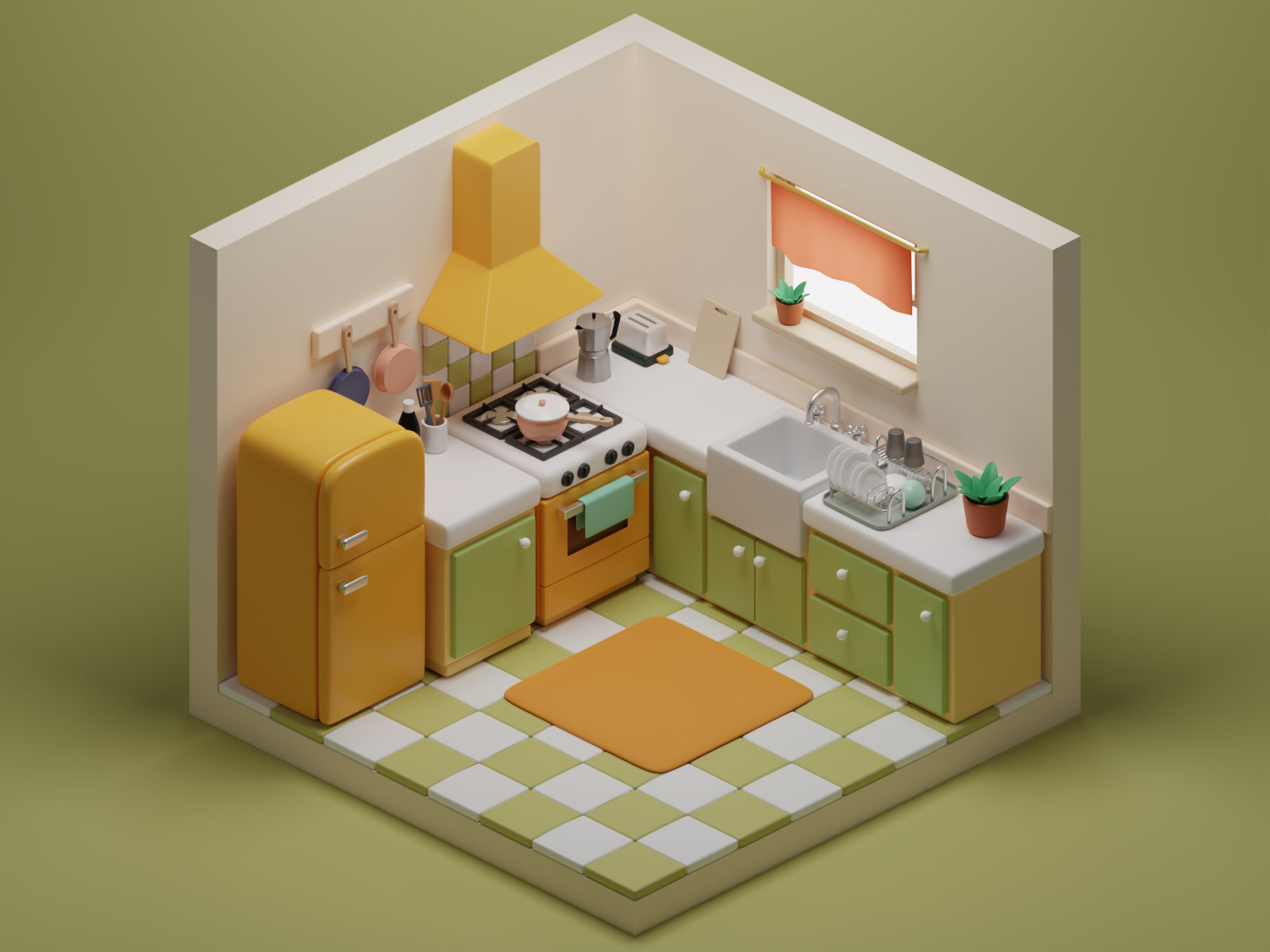 Image showing a stylized 3D render of the interior of a kitchen