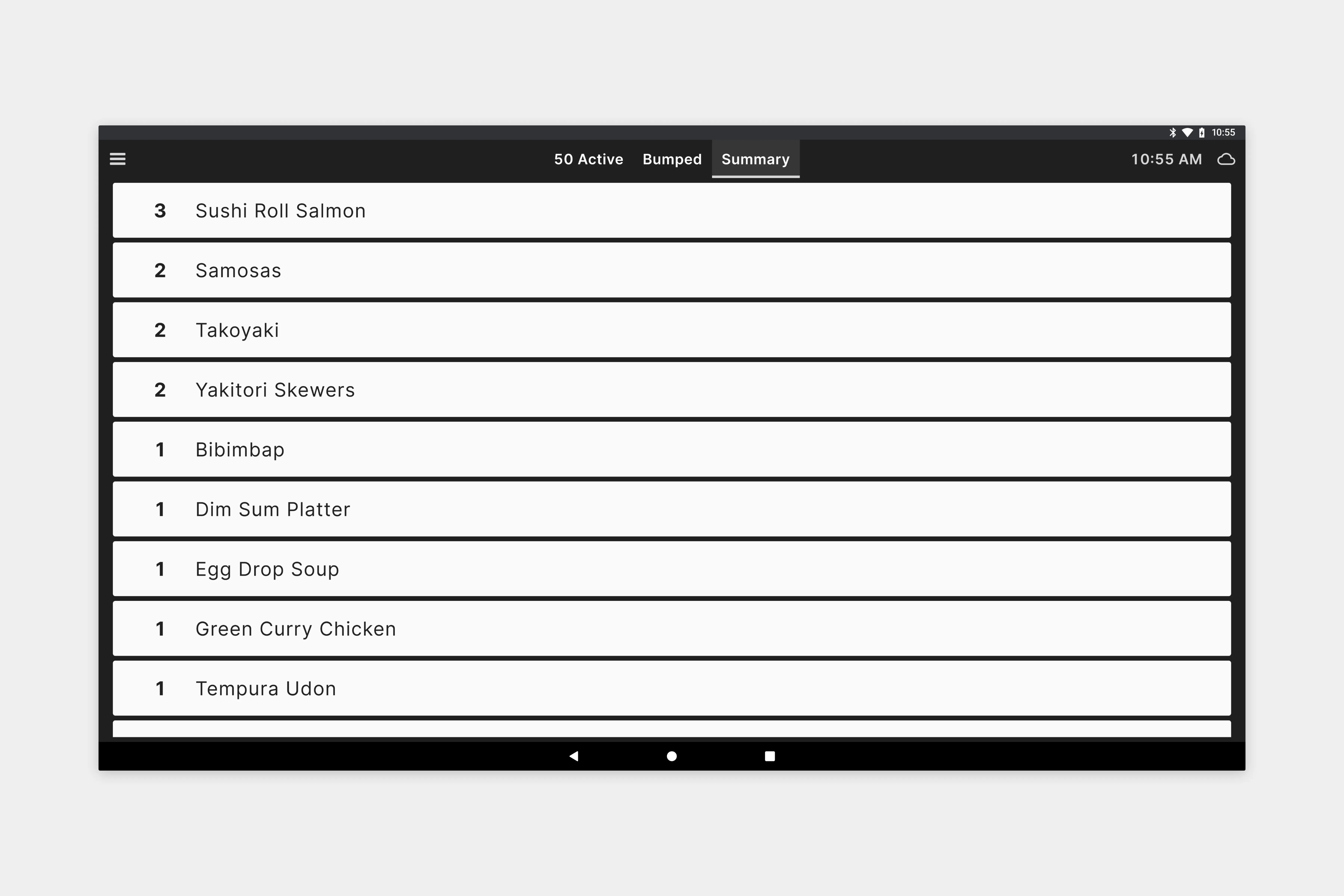 Image showing the Summary View for a restaurant Kitchen Display System.