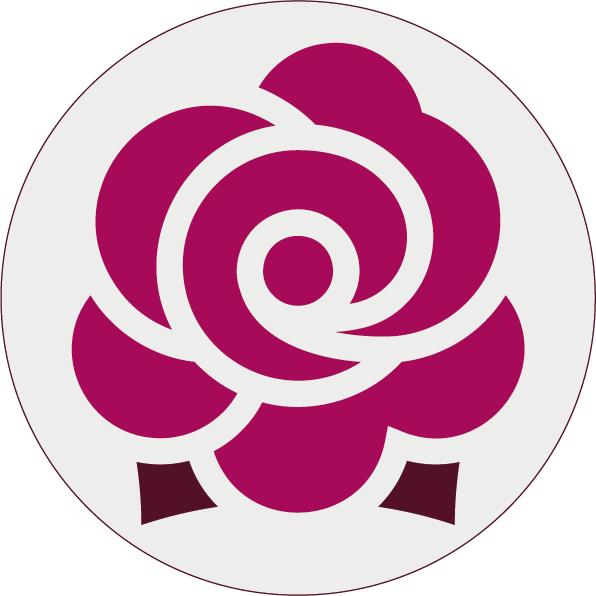 Round sticker with a rose icon, because the Rosemary Branch is also called The Rosie.