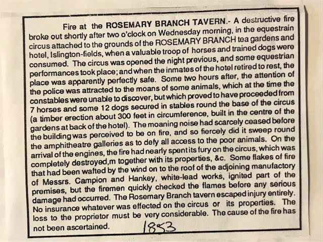 Newspaper account of the 1853 fire