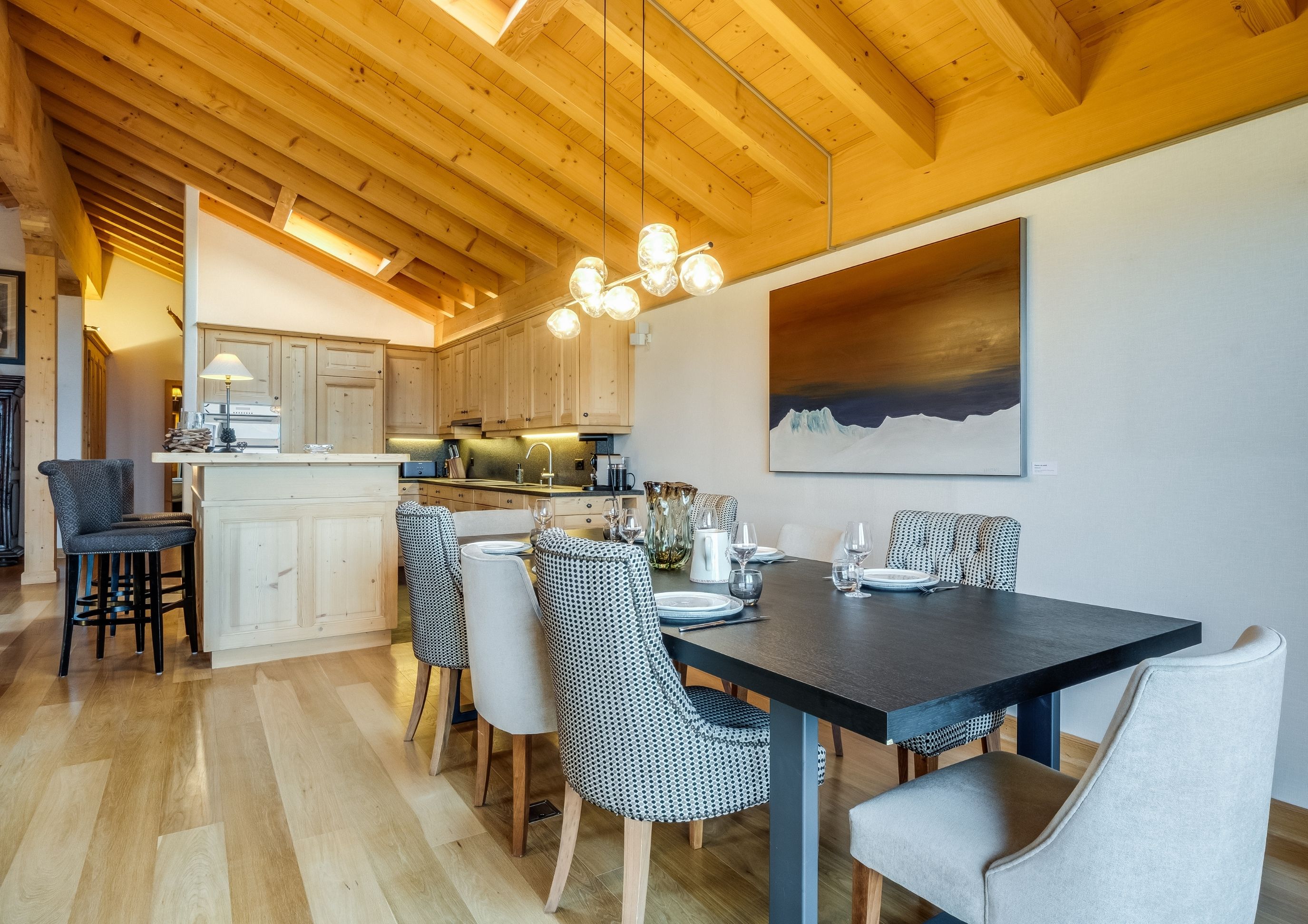 Photo of the dining room in the Royal Penthouse at the Chalet Royalp Hotel in Villars-sur-Ollon