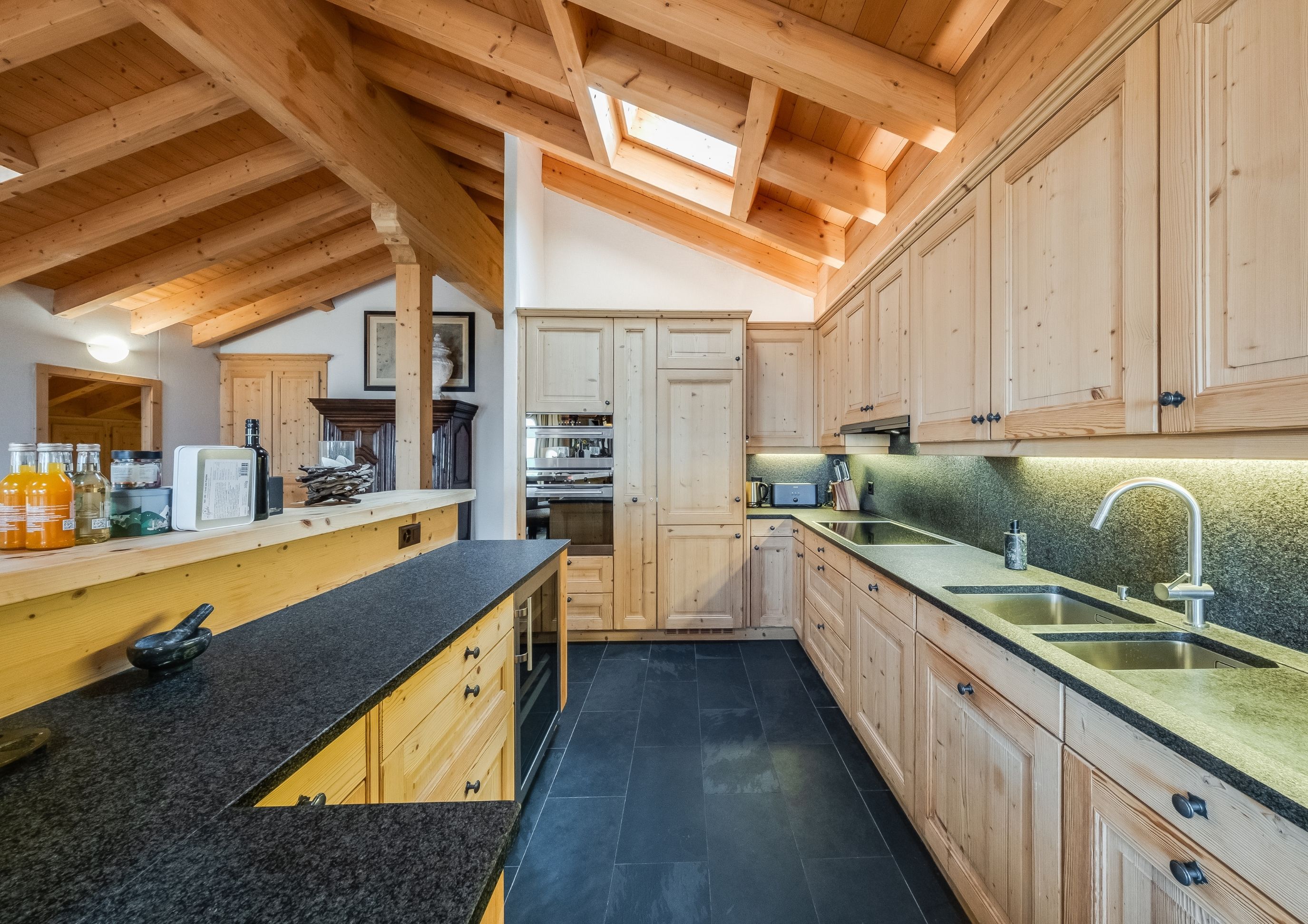 Photo of the kitchen area in the Royal Penthouse at Chalet Royalp