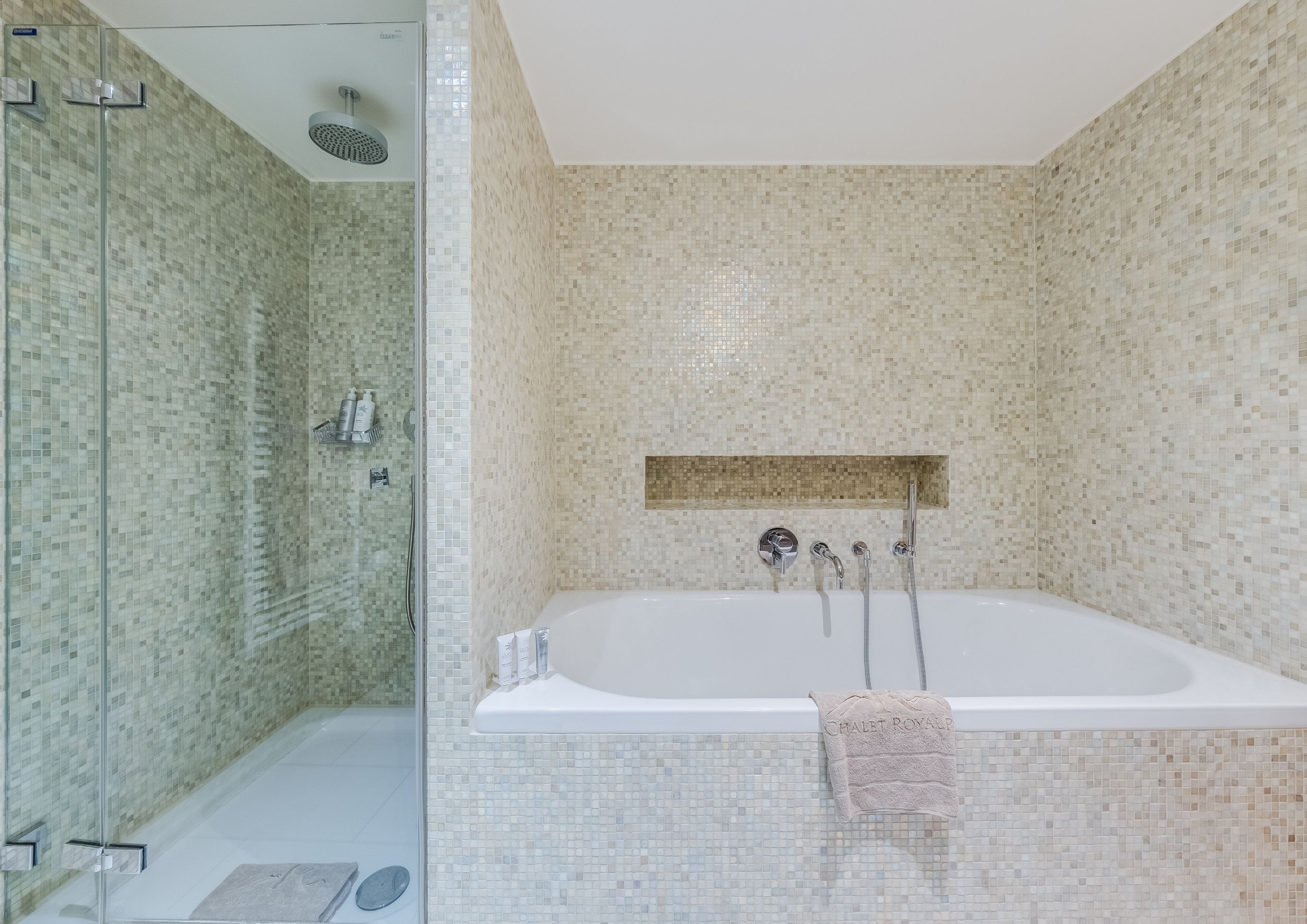 Photo of a bathroom with mosaic tiles