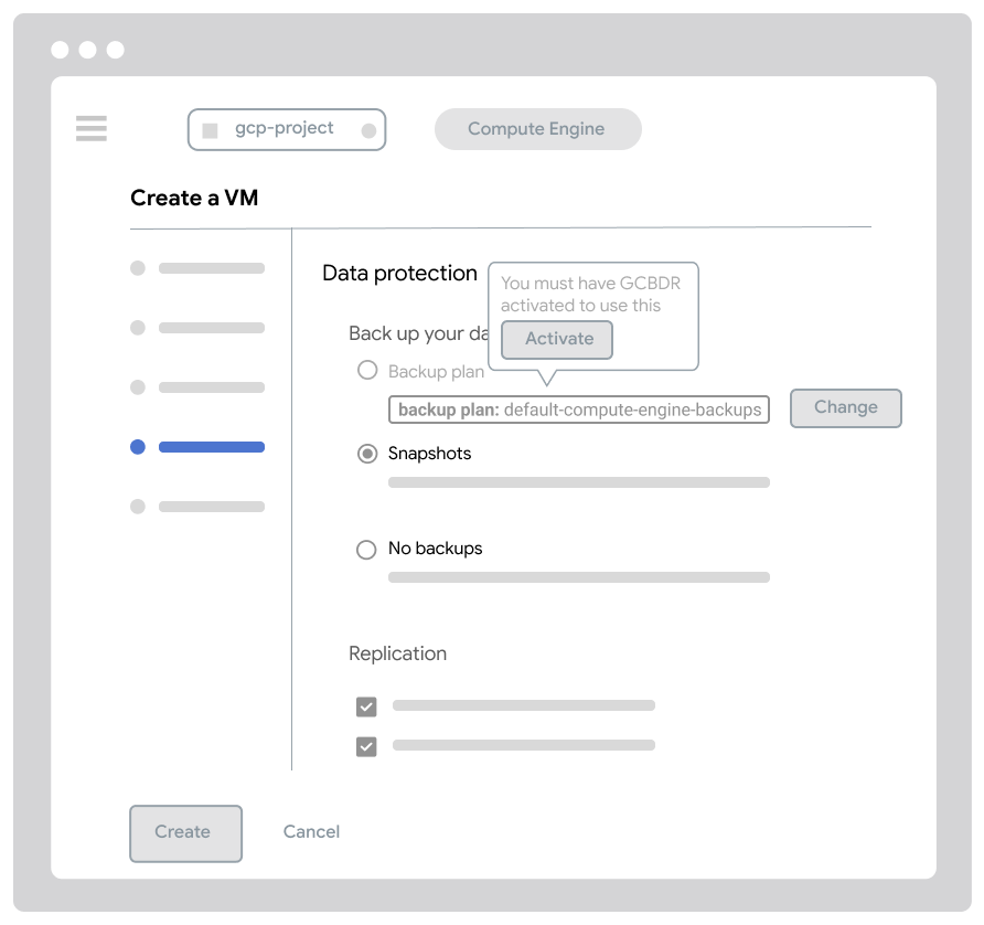 User interface for creating a backup plan with region selection set to us-east4, options to choose backup vault location type between regional and multi-regional, a tooltip explaining prerequisite selection, and a dropdown listing compatible multi-region backup vaults.