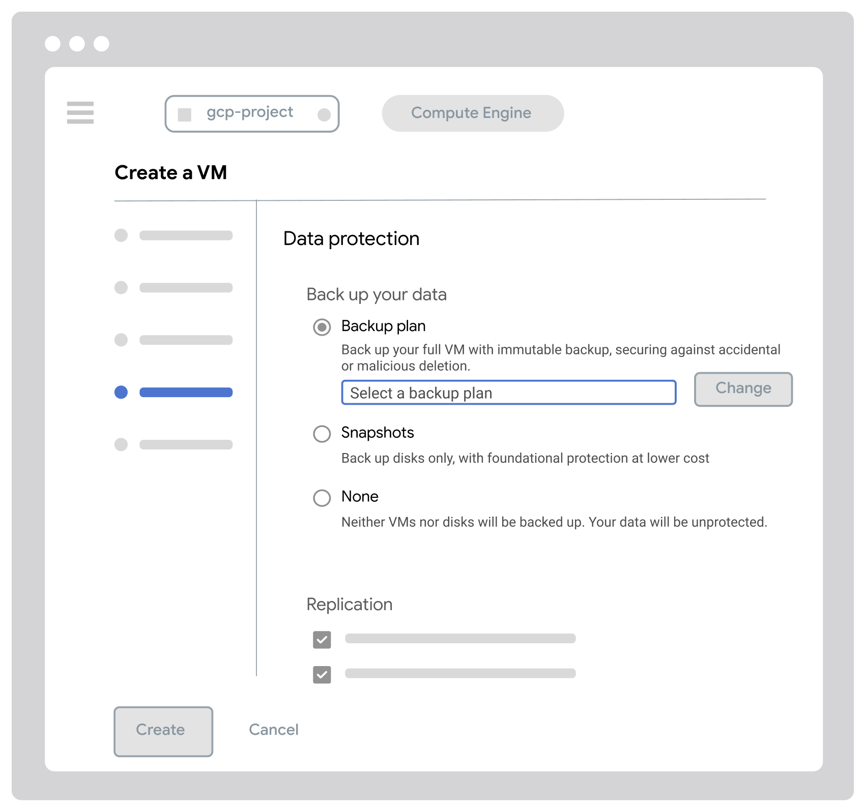 Backup vault details page showing vault name compute-prod-vault, creation and update timestamps on October 29, 2024, description as vault to store production Compute instances, status active, new Location type metadata set to Multi-region, location in US data centers, stored bytes zero, minimum backup retention one day, retention lock unlocked, and access restricted to current organization.