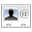 Small square vCard with a blue human icon and an at-symbol icon inside a gray square.