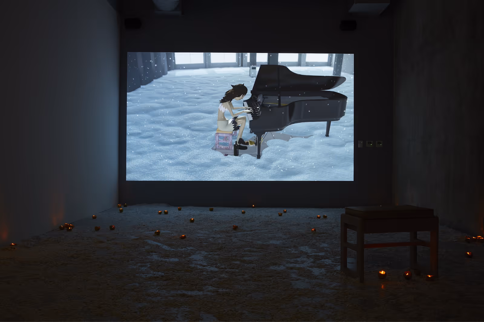 A shot of digital art, woman playing piano