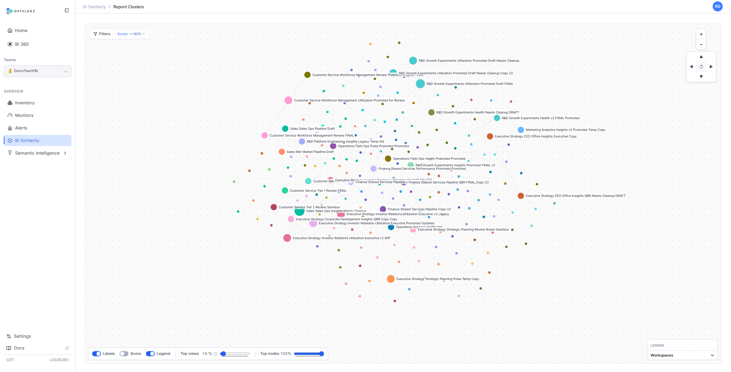 BI Similarity report clusters in Datalogz Control Tower