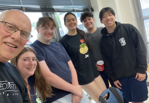 Selfie of a man and five teenagers