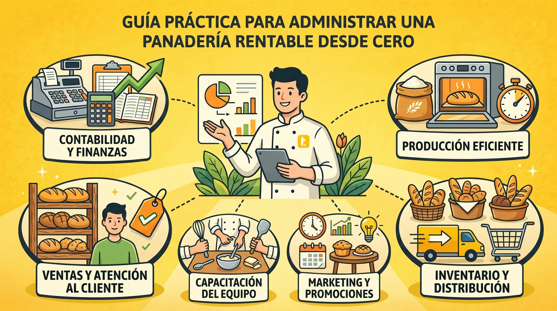Portada de artículo sobre cómo administrar una panadería rentable desde cero con consejos prácticos y estrategias eficientes.