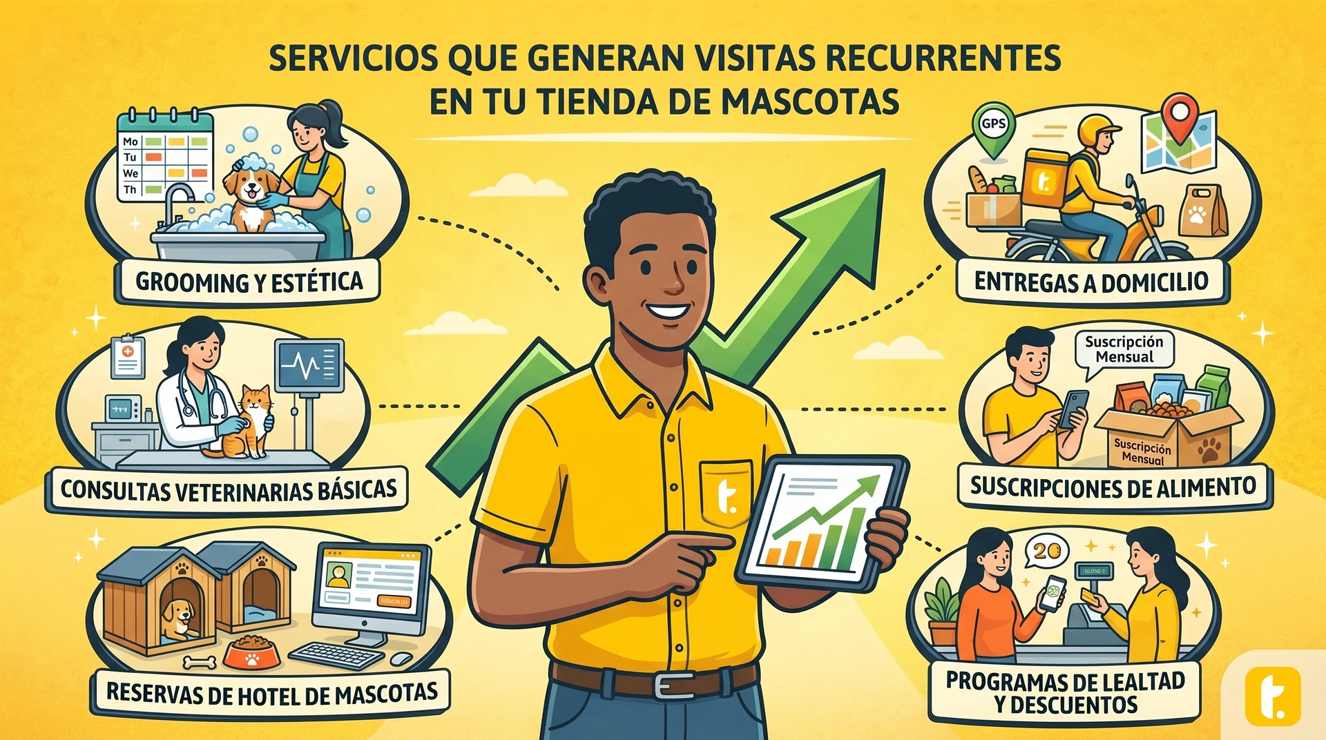 Servicios de grooming y entregas a domicilio para aumentar visitas recurrentes y competir con grandes cadenas.