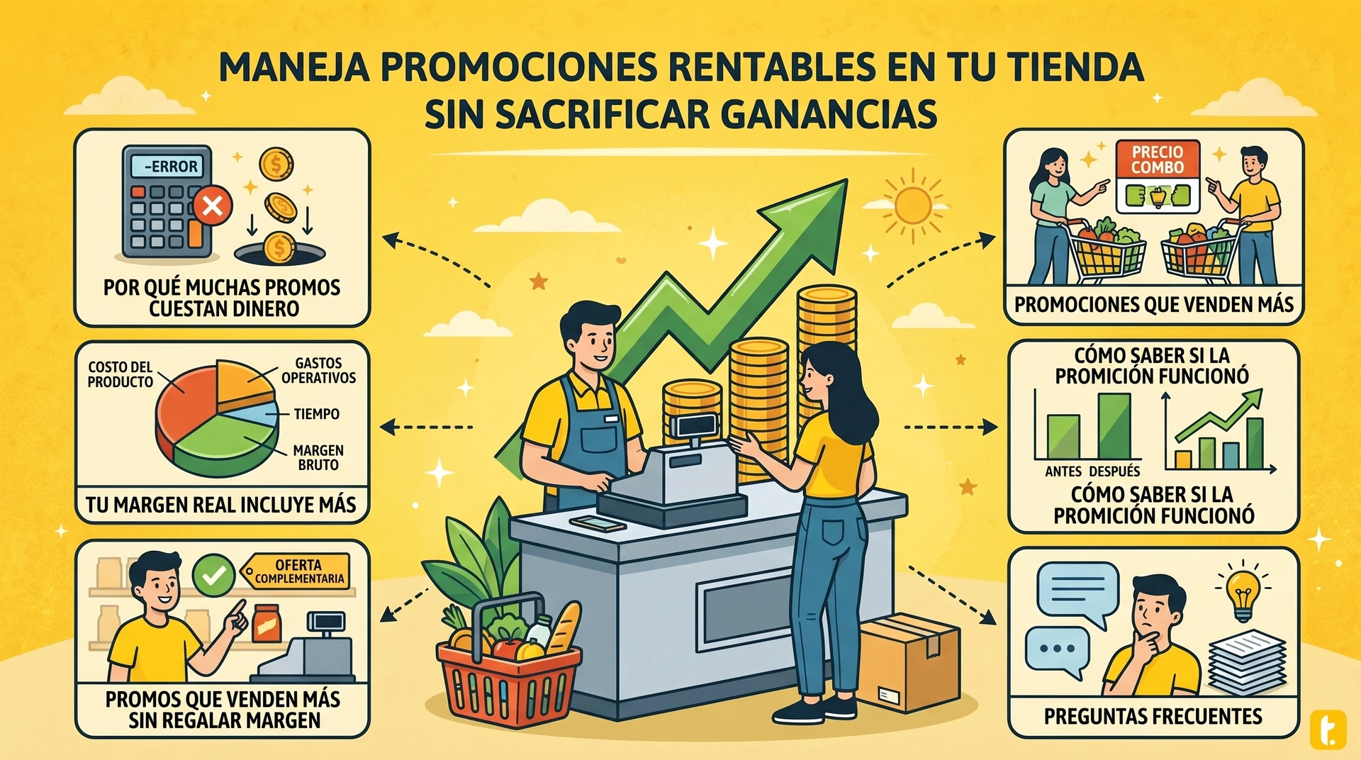 Portada del artículo sobre promociones rentables en la tienda sin perder ganancias, con gráficos y precios atractivos.