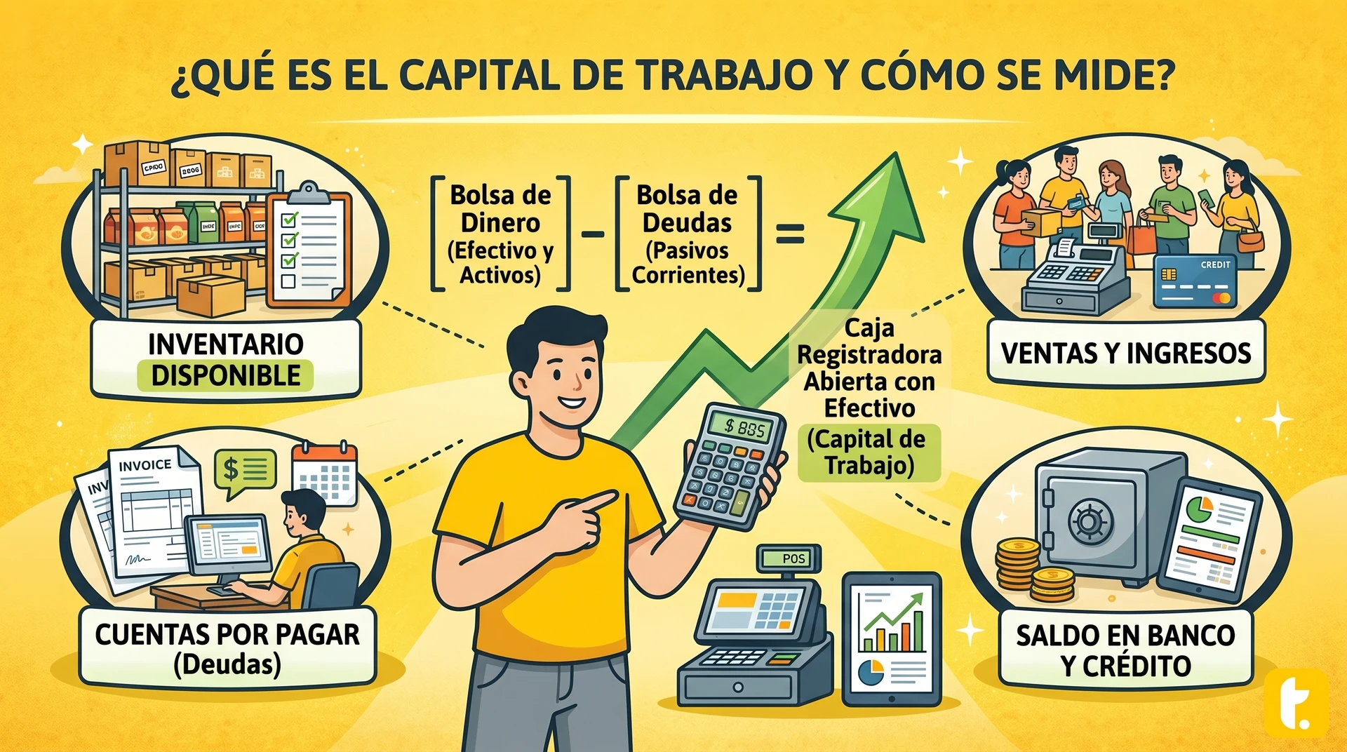 Capital de trabajo representando recursos y obligaciones a corto plazo en una empresa.