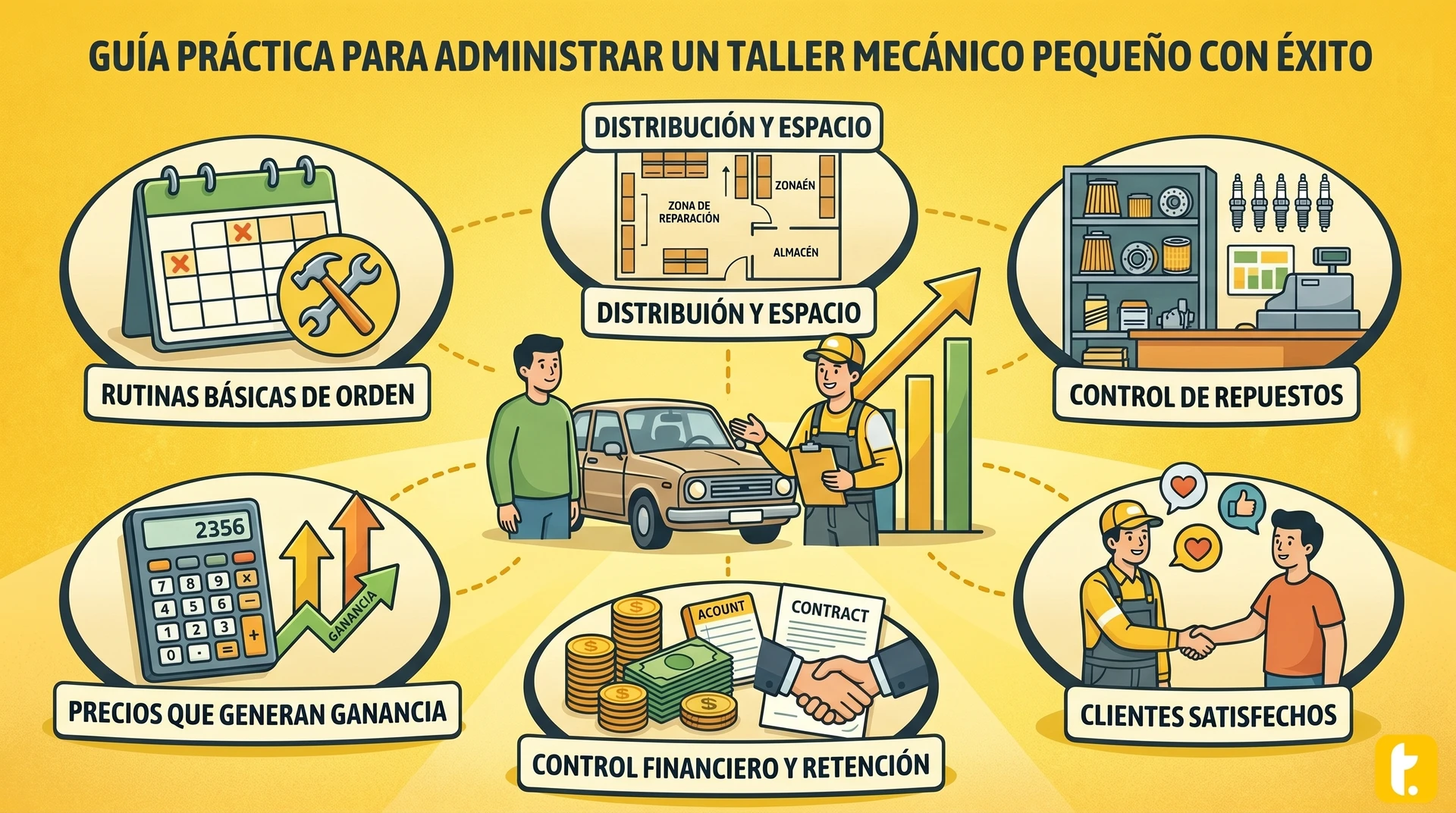 Portada de artículo que presenta consejos efectivos para gestionar un taller mecánico pequeño con éxito.
