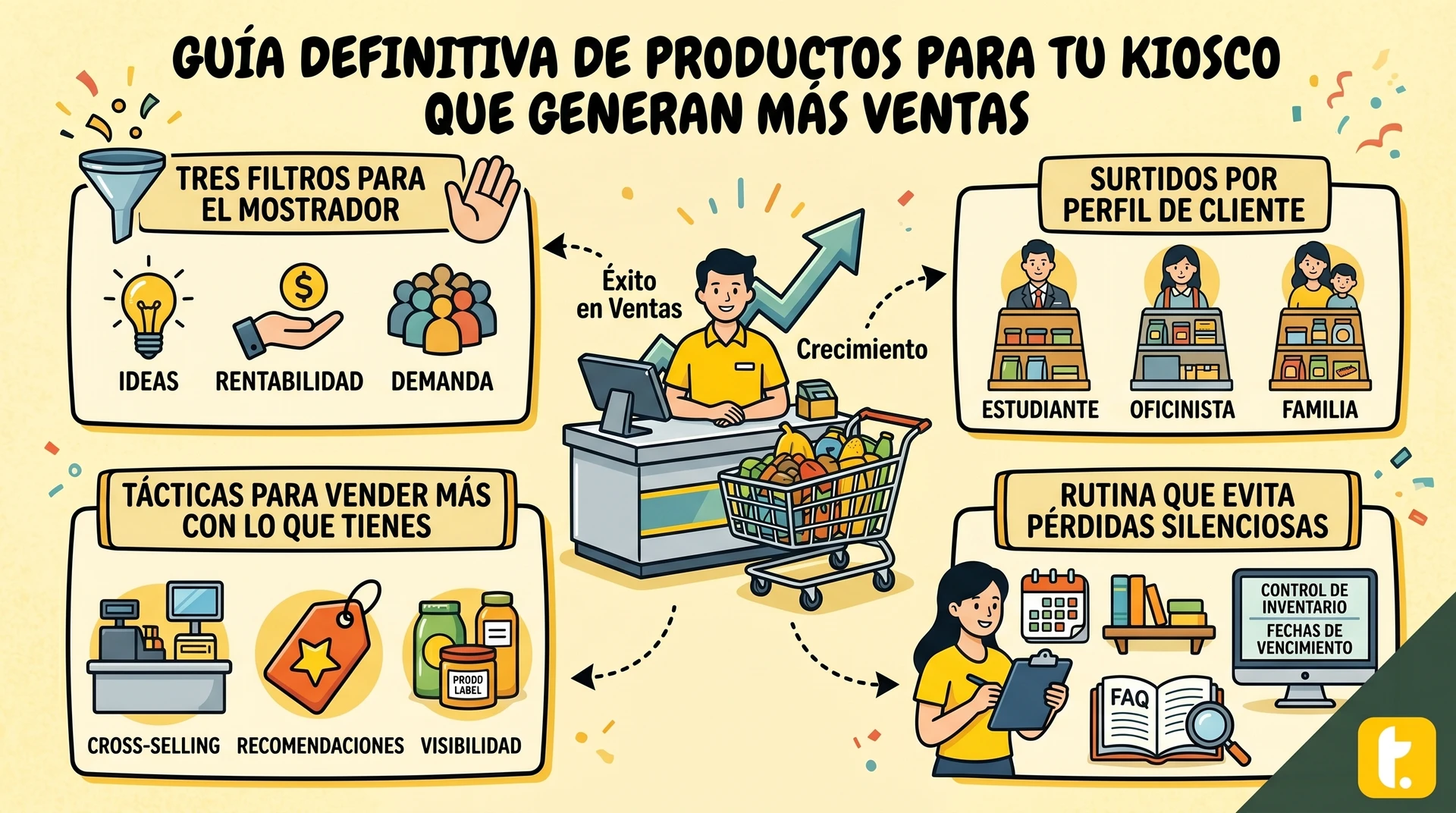 Portada de la guía definitiva sobre productos para kioscos que aumentan las ventas.