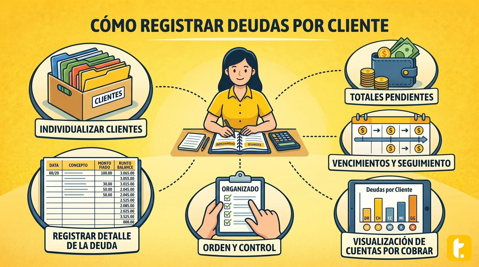 Sistema de gestión de deudas organizado por cliente para mejorar cuentas por cobrar en negocios pequeños.