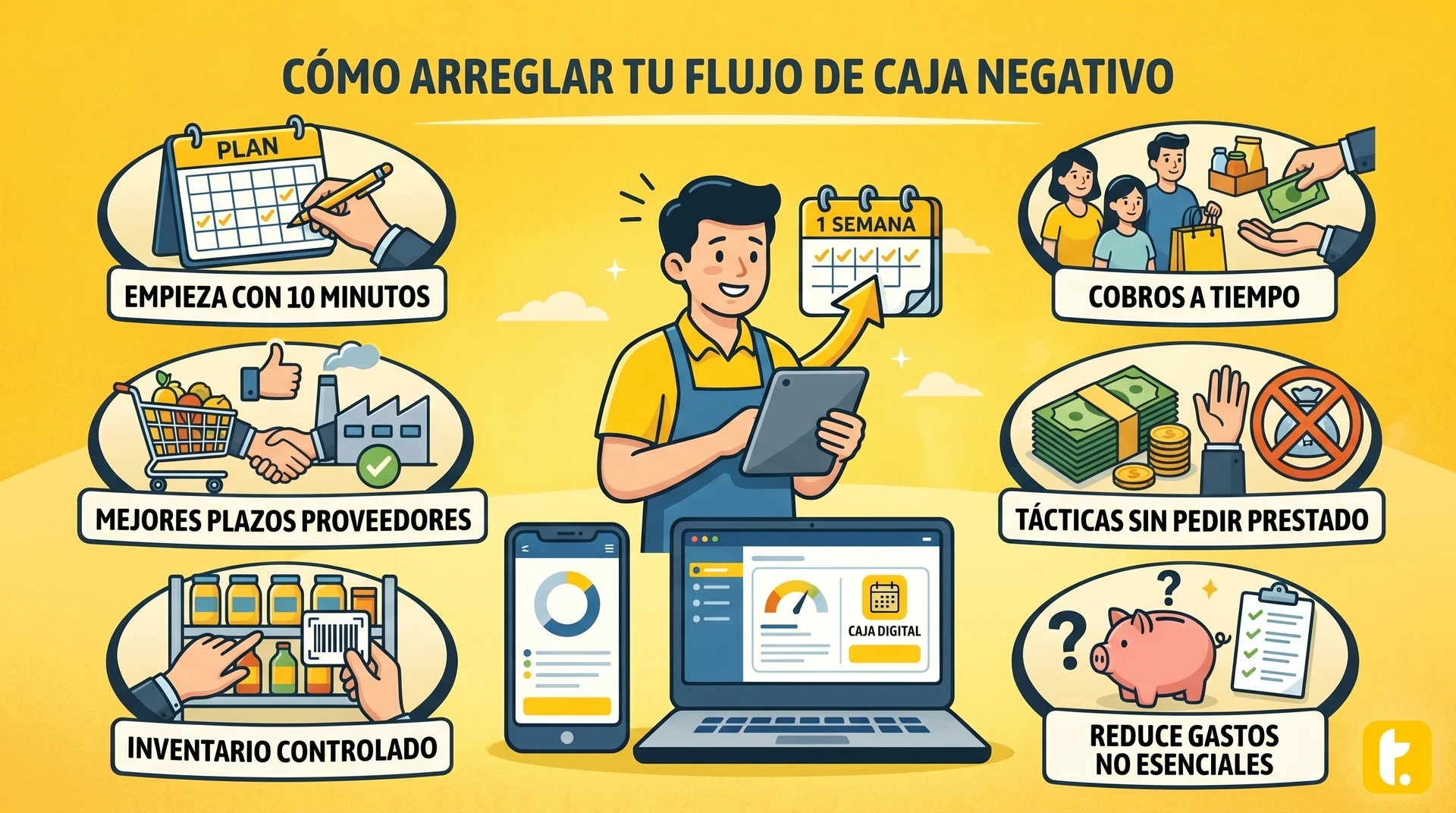 Negocio en apuros financieros, ilustrando la falta de flujo de caja positivo y sus consecuencias.