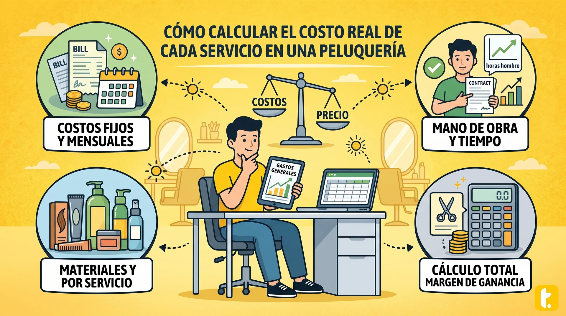 Portada del artículo sobre cómo calcular el costo real de servicios en peluquería, con gráficos y herramientas financieras.