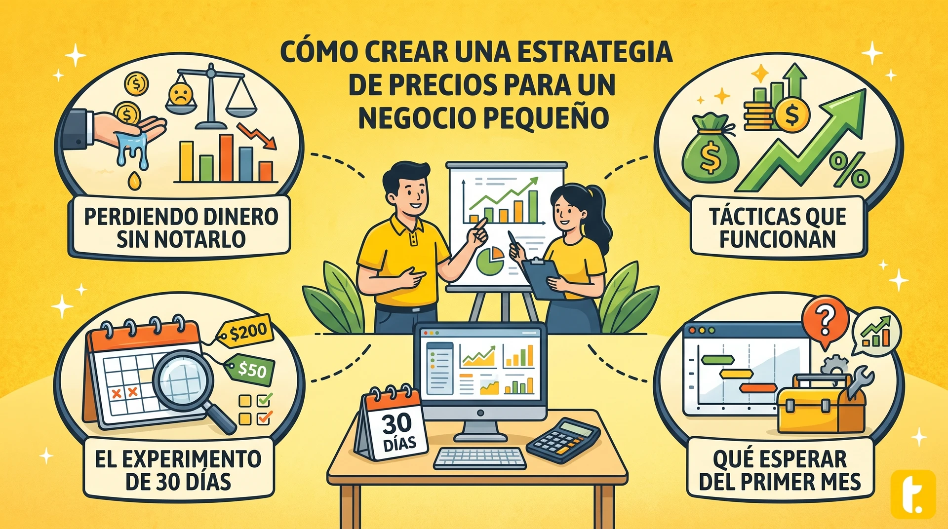 Estrategia de precios para un negocio pequeño, ilustración que resalta tácticas y planificación efectiva.