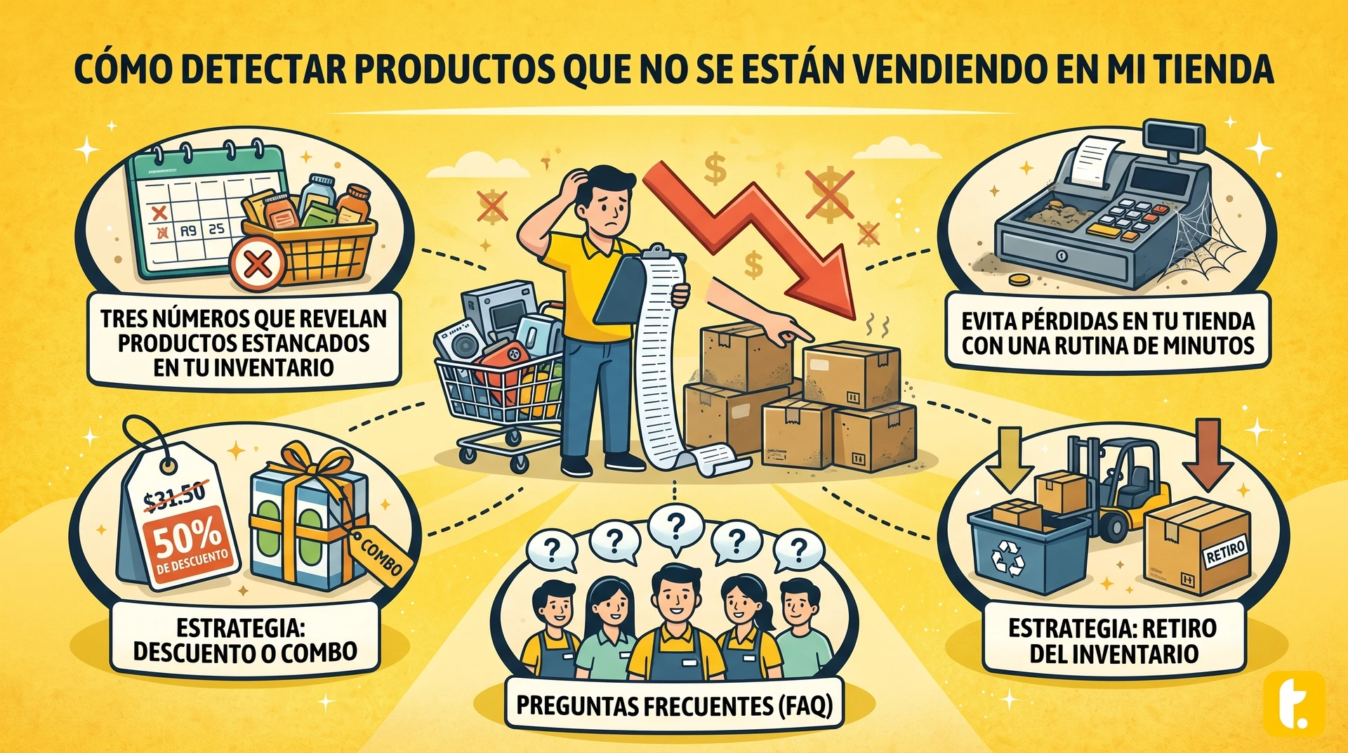 Gráfica con estrategias para identificar productos de baja venta en una tienda.