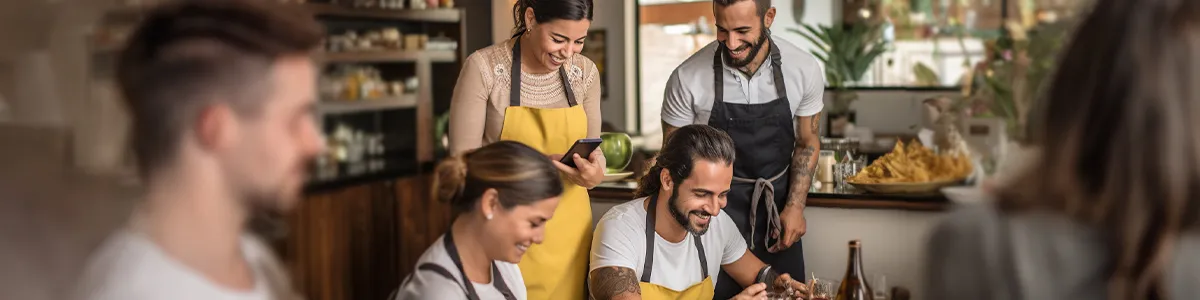 equipo de restaurante utilizando sistema pos