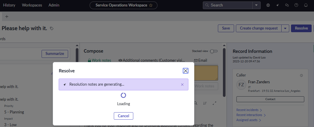 ServiceNow Service Operations Workspace with Now Assist