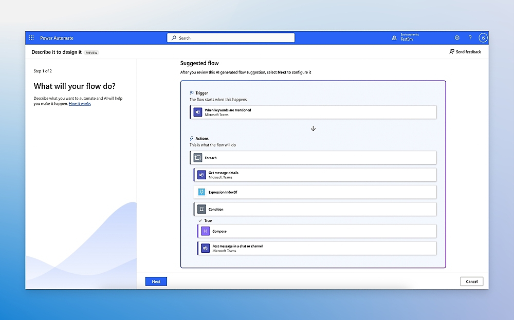 Microsoft Power Automate cloud flow designer