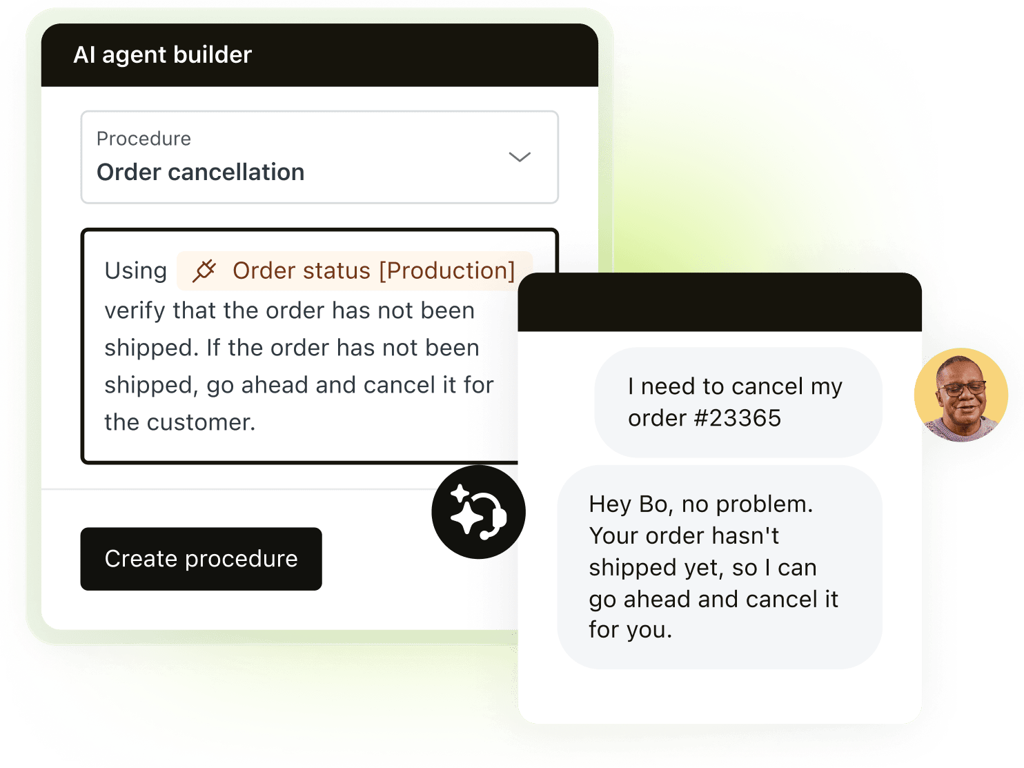 Zendesk AI agent builder with a customer conversation