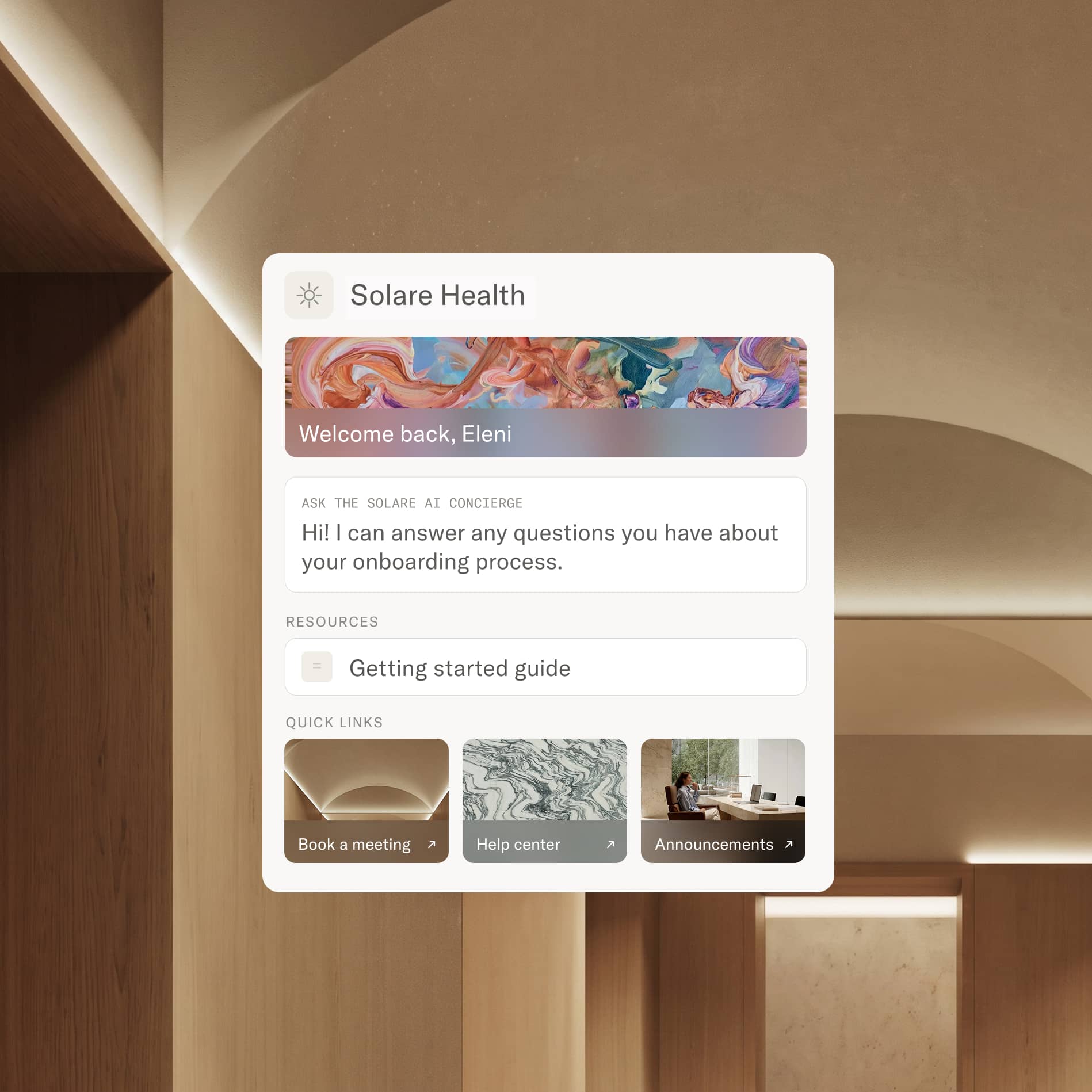 Moxo's AI concierge greeting a client inside a branded portal