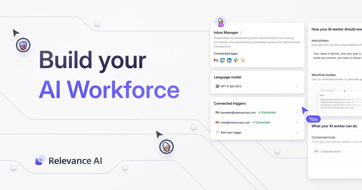 Relevance AI agent configuration with connected apps and triggers