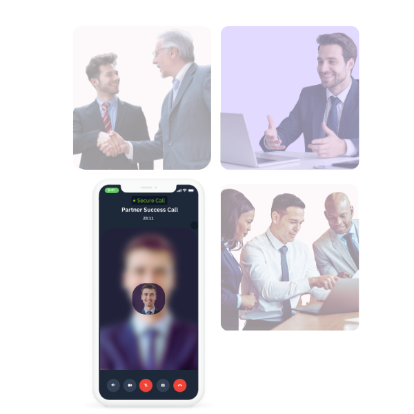 Sovereign and secure communication platform for governments – RealTyme interface showing encrypted video call and diverse users with 'Get Started' CTA.