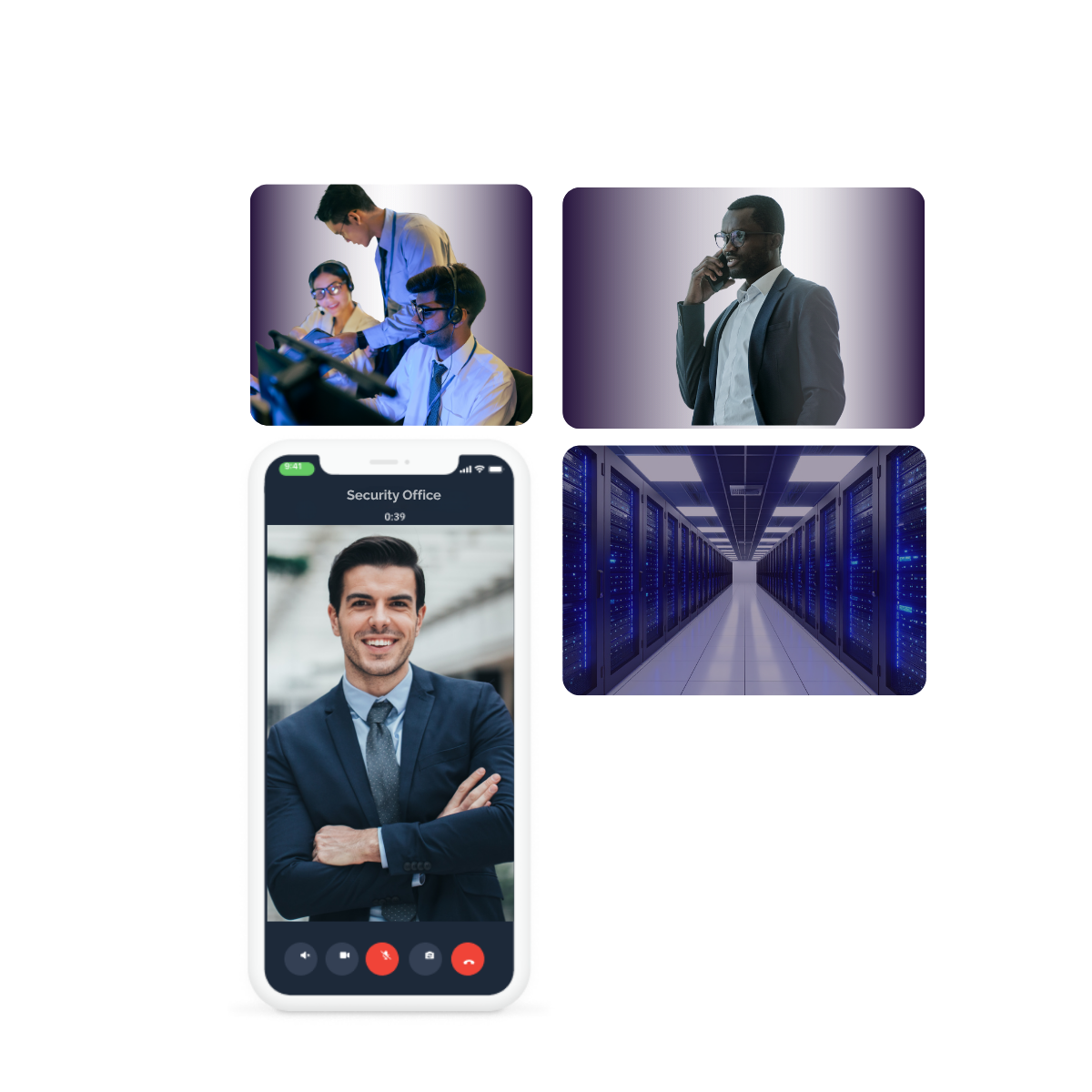Sovereign and secure communication platform for governments – RealTyme interface showing encrypted video call and diverse users with 'Get Started' CTA.