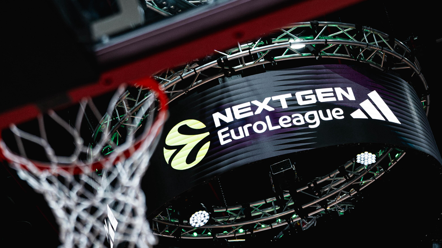 Next Gen EuroLeague branding above a basketball hoop