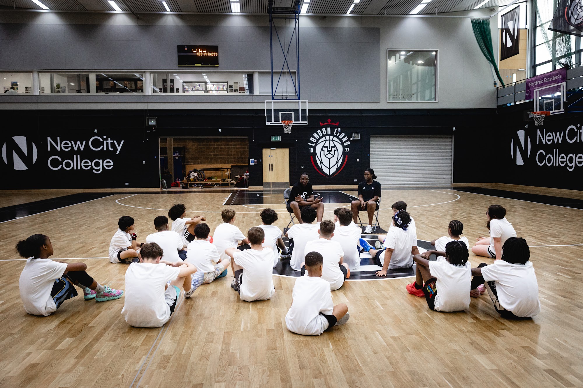 Coach talking to a group of players at a London Lions camp