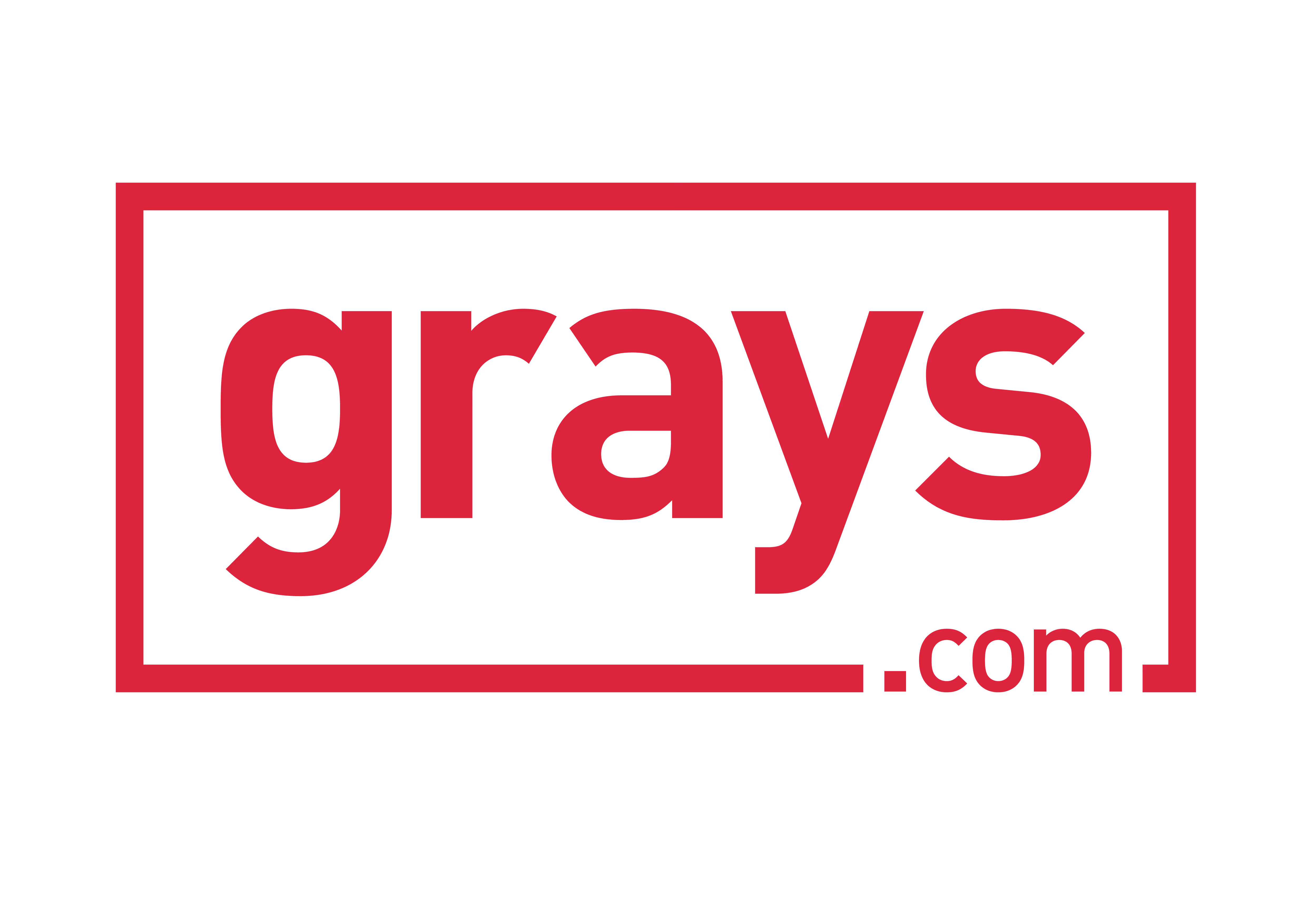 Grays logo in white text on red background