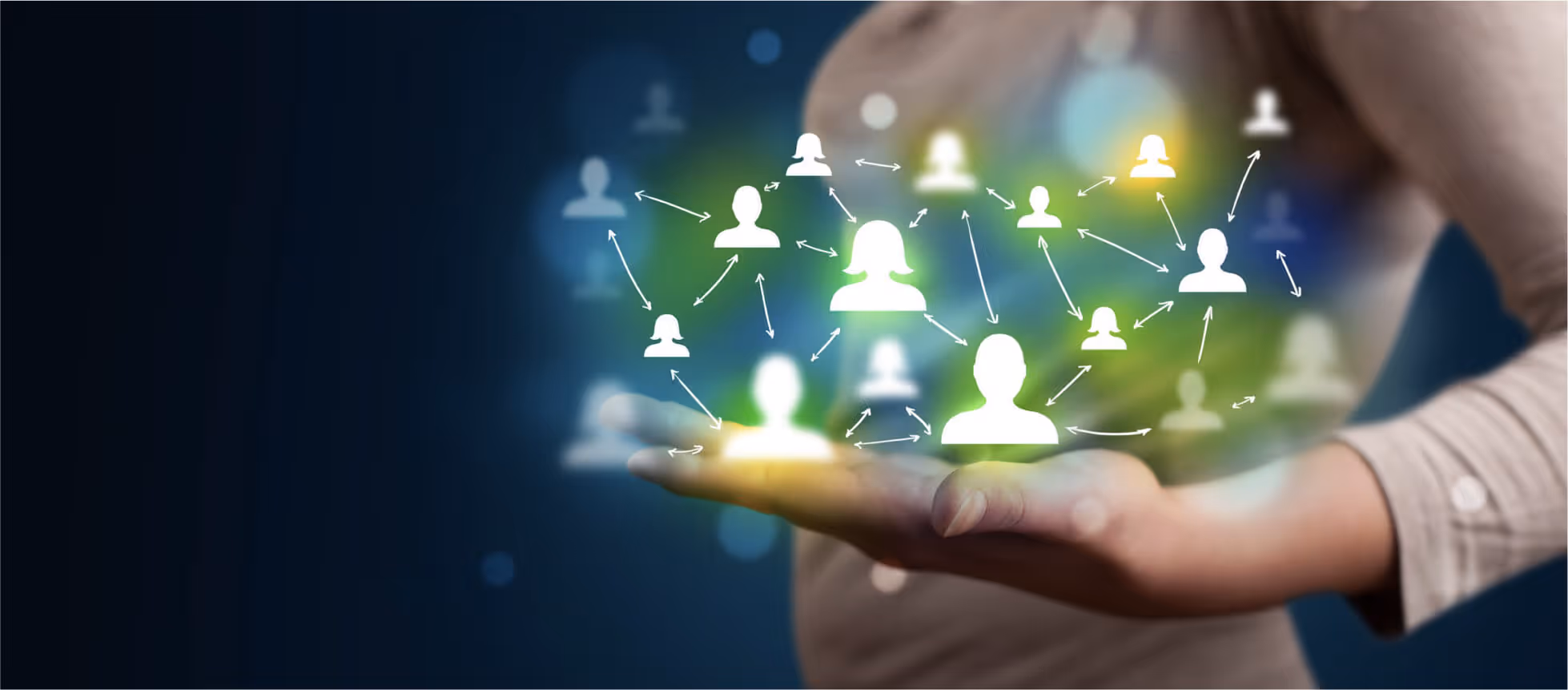 Close-up of person holding glowing network concept in hands