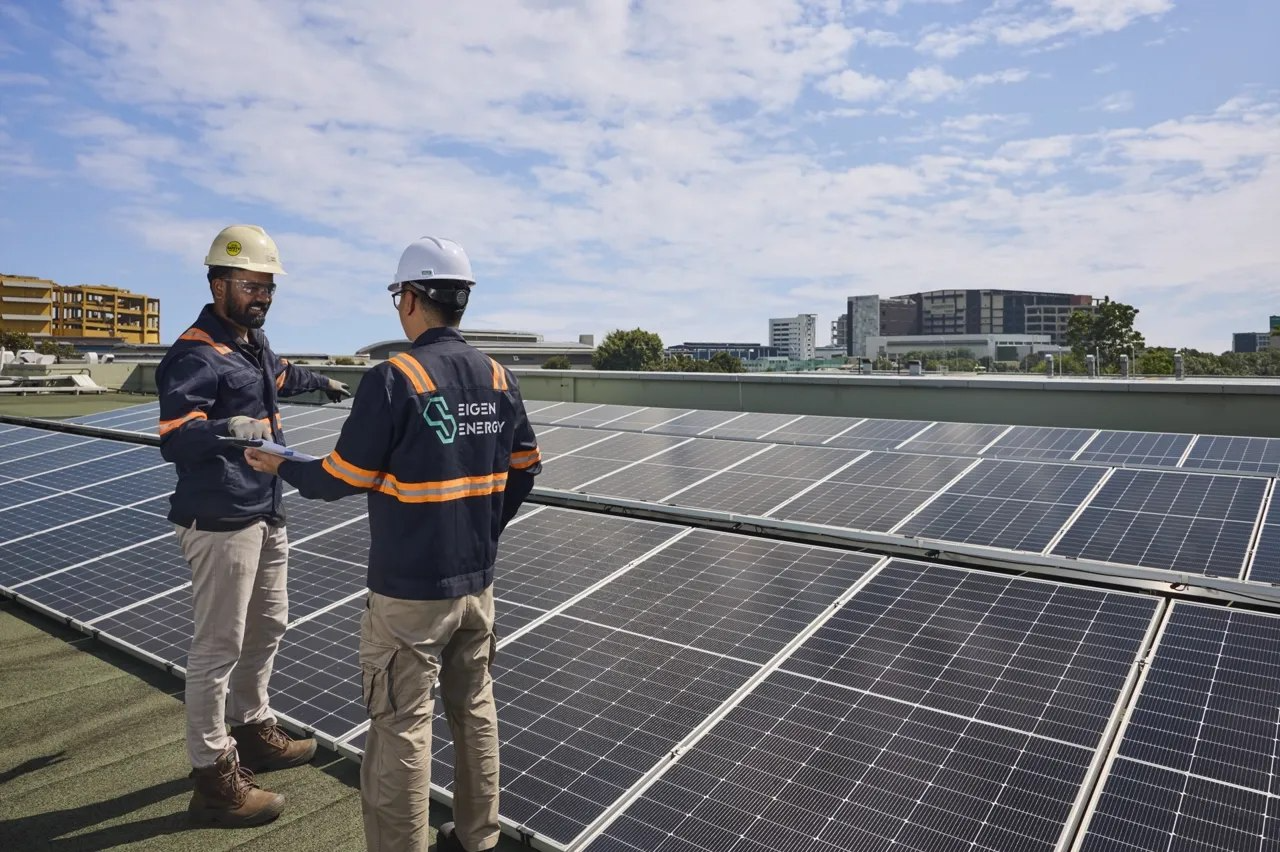 Eigen Energy engineers on a rooftop solar array