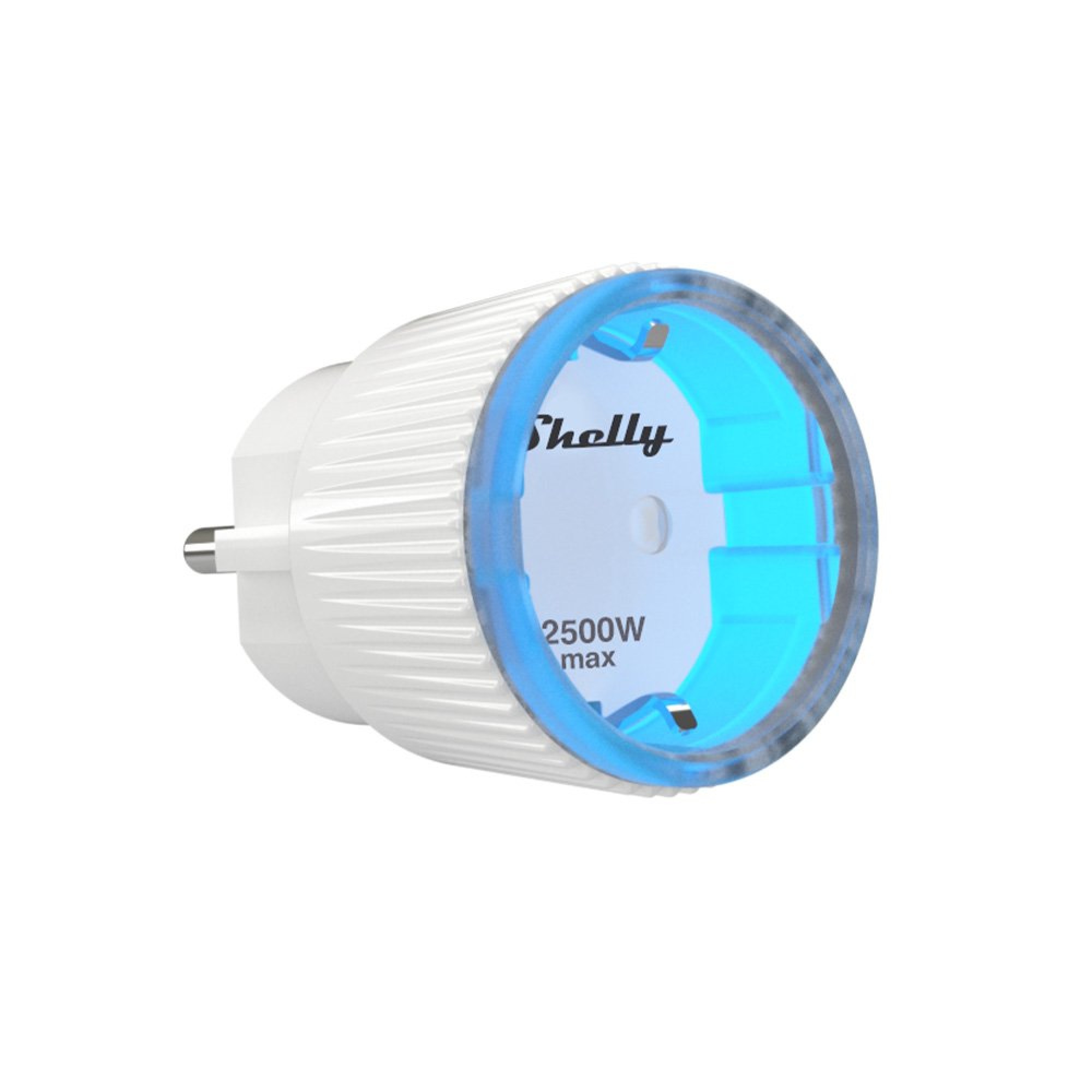 Shelly Plug S – smart plugg mot vit bakgrund