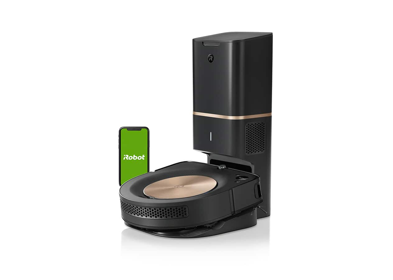 iRobot Roomba S9 Plus – robotdammsugare med dockningsstation, mot vit bakgrund