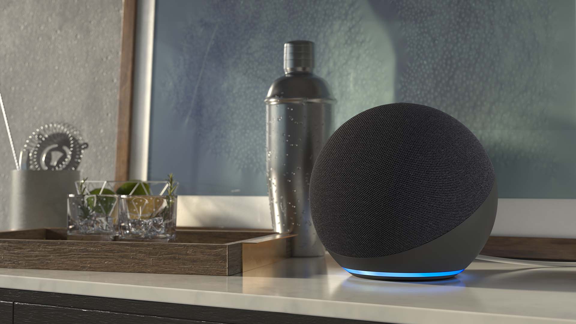 Amazon Echo (4th gen) – smart högtalare på en hylla