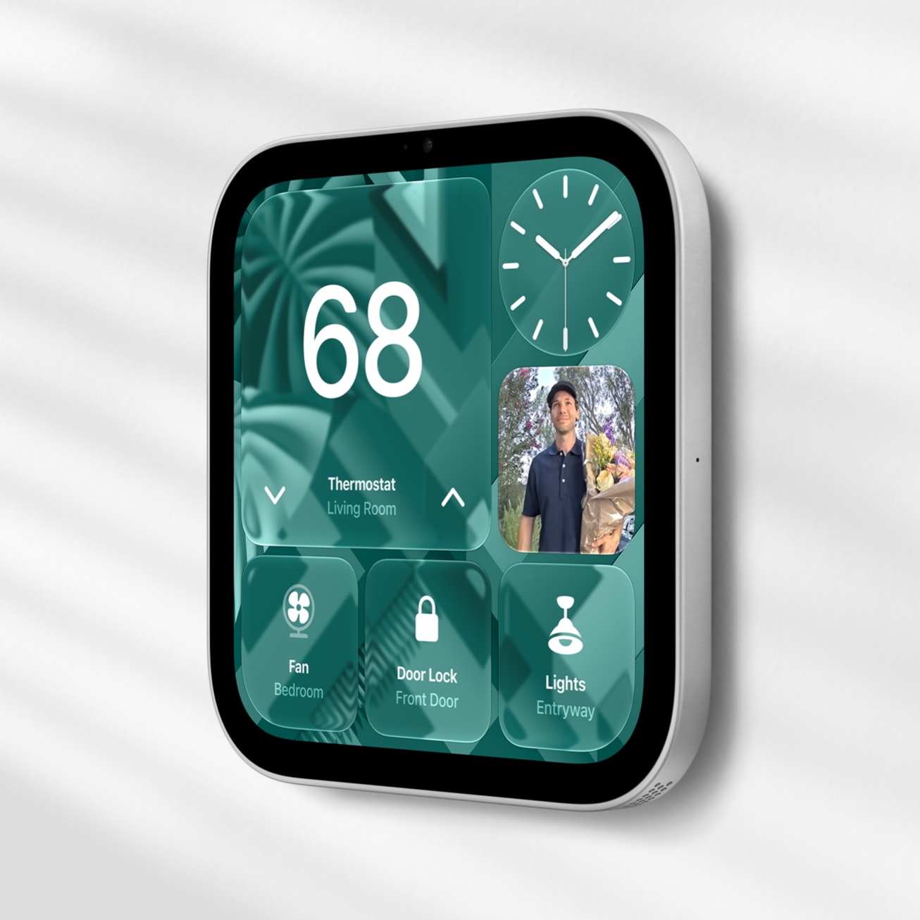 Apple HomeView – väggmonterad modell med hemskärm, snett från sidan