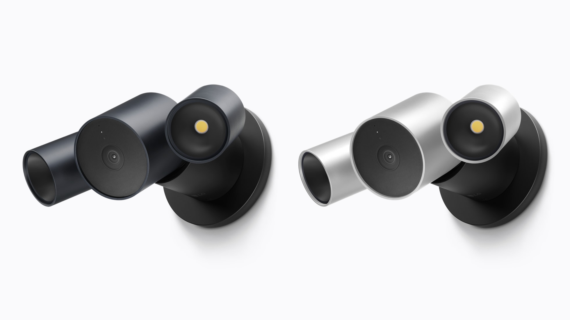 Apple Home Collection – LG Floodlight Cam i grafit och silver, från sidan