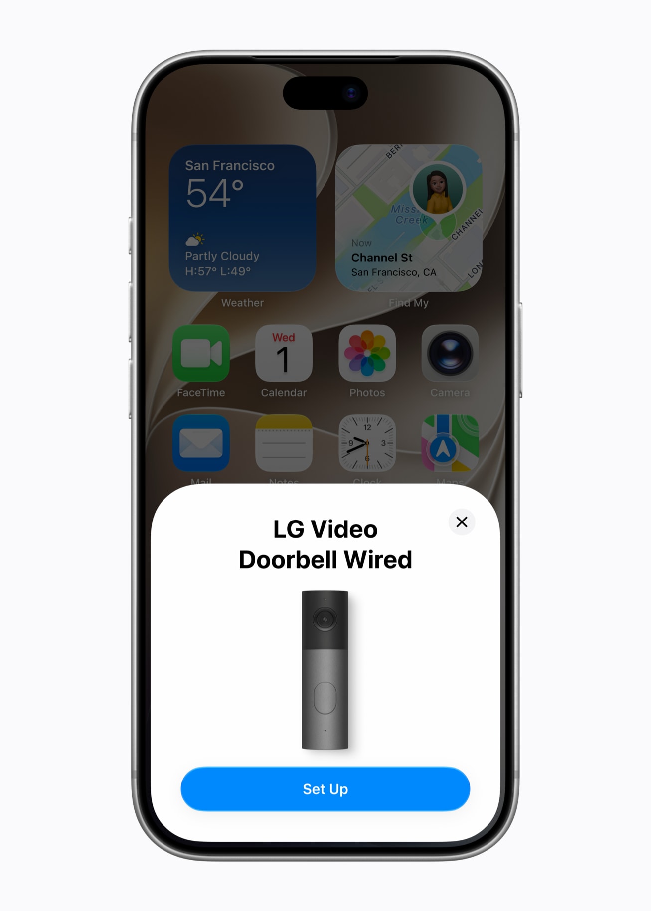 Apple Home Collection – inställning av LG Video Doorbell Wired på iPhone, framifrån
