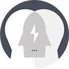 Gray silhouette of a head with a lightning bolt inside, overlaying two white heads on a dark background.