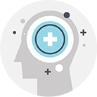 Illustration of a human head with a medical cross symbol inside a blue circle, indicating mental health or healthcare.