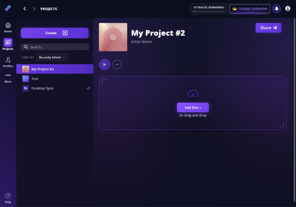A Sound Credit project ready for you to add your recording files