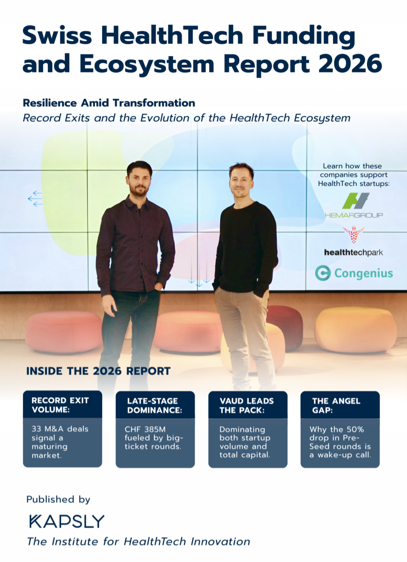 Front page HealthTech Report 2026 with Vincent irrling and Andreas Rüegger