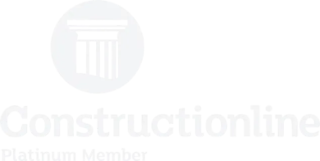 Constructionline Platinum Member logo with stylised column inside a circle.